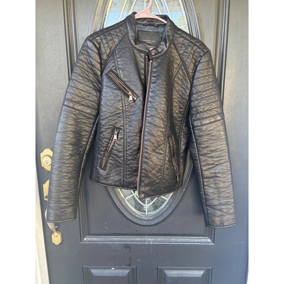 Marc New York Andrew Marc Jackets & Blazers - Marc New York Andrew Marc Black Faux Leather Moto Jacket Rose Gold Hardware M